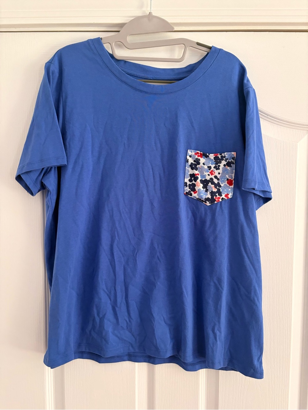 Tag Royal Blue Short Sleeve Tee with Floral Pocket